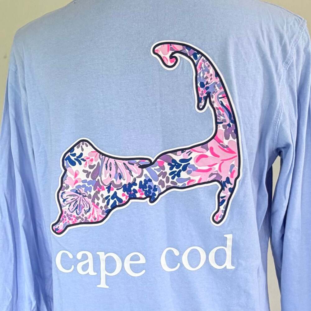 Cuffy's Cape Cod Long Sleeve T-Shirt, Light Blue, 100% Cotton Size Large